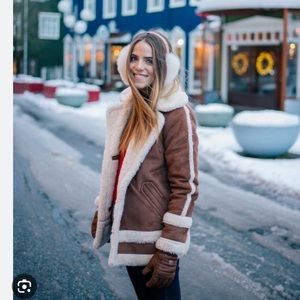 Abercrombie & Fitch Sz L faux suede shearling coat Julia Engel Gal Meets Glam